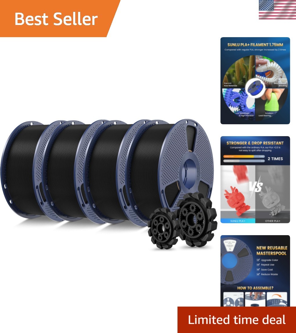 PLA+2.0 3D Printer Filament, Black, 4-Pack 4KG | Upgraded PLA+ Filament 1.75m...