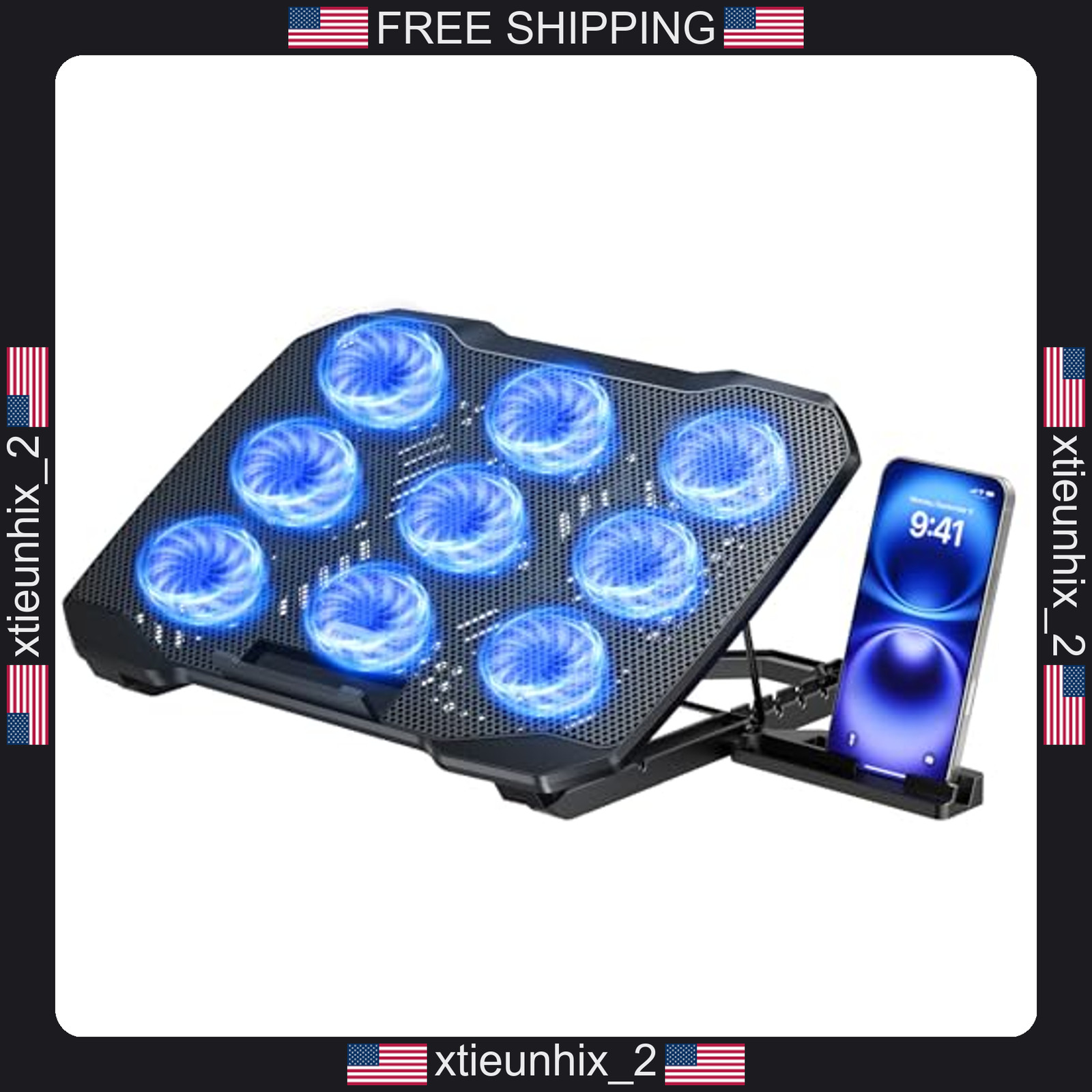 Laptop Cooling Pad 12-15.6 Inch with 9 Fans, Adjustable Height, Dual USB Ports