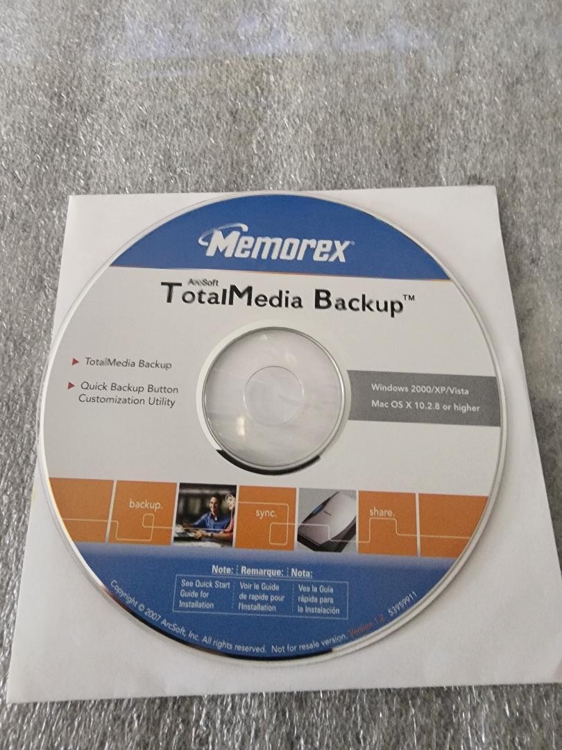 Memorex Total Media Backup Software CD ArcSoft Windows XP Vista Mac OS X 2007