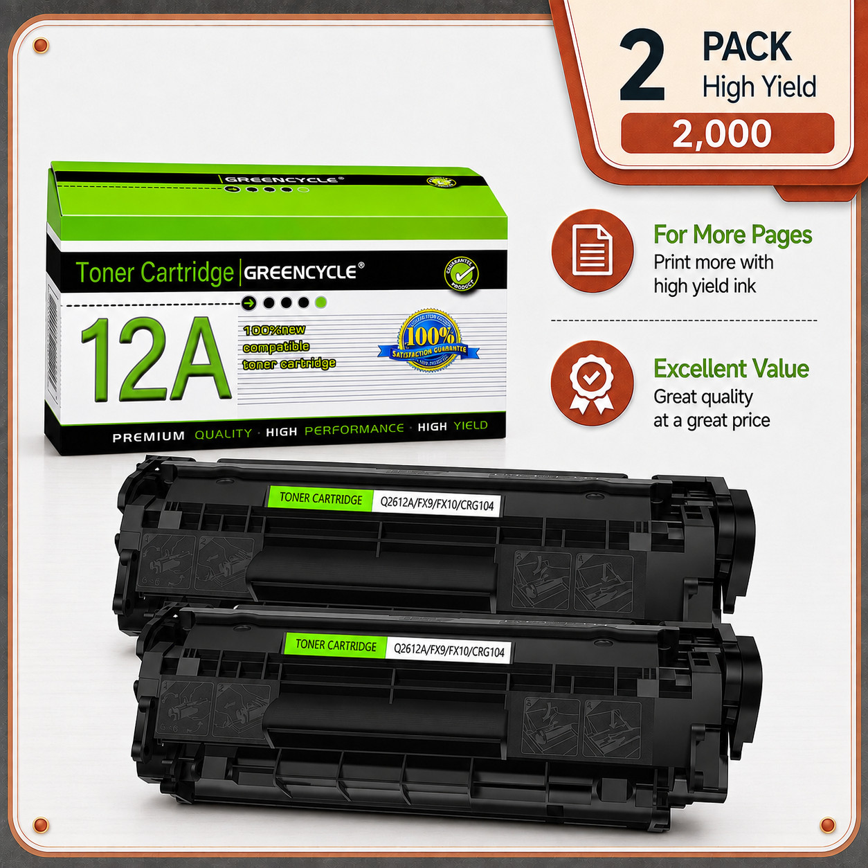 GREENCYCLE 2PK Q2612A 12A Toner Cartridge Compatible with HP LaserJet M1319 MFP