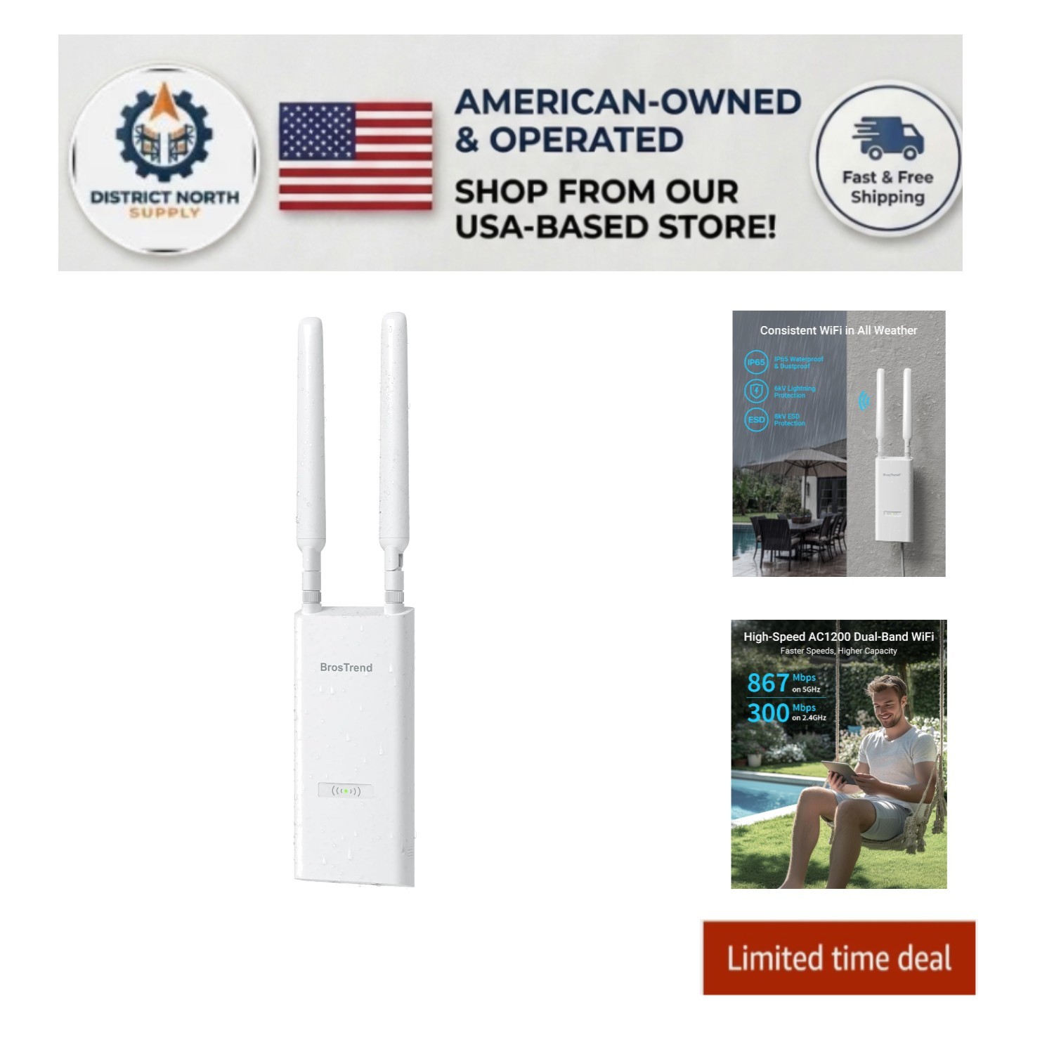 Gigabit Outdoor WiFi Access Point | , PoE Powered, Long Range 656 ft