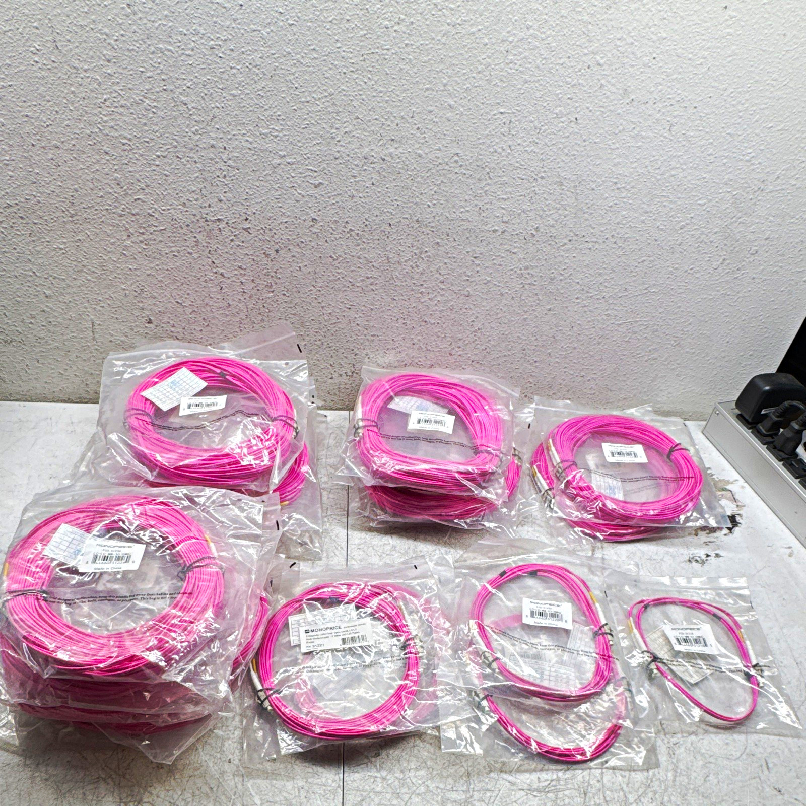 Lot of 19 MONOPRICE LC-LC-MM 30/25/20/15  Fiber Optic Cable Pink NEW