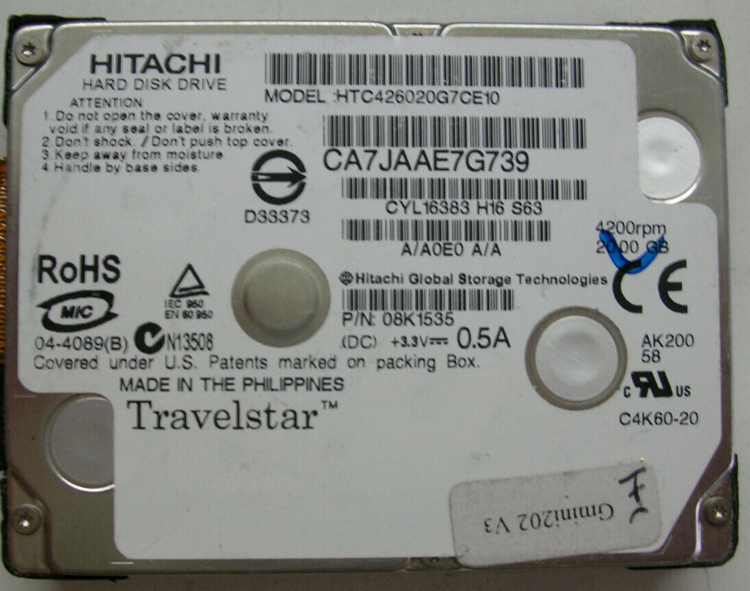 Hitachi Travelstar 20gb HTC426020G7CE10 SH383-A22 1.8" Zif