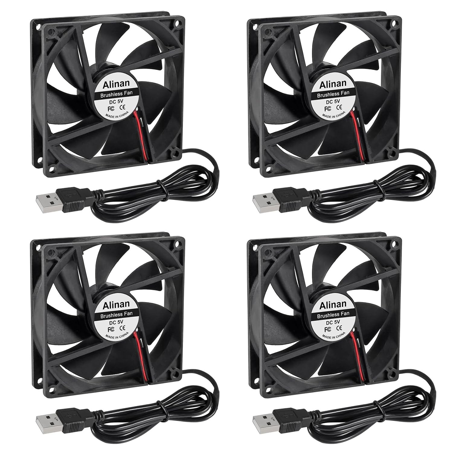 4pcs 9225 92mm x 92mm x 25mm DC 12V 2Pin Computer Fan High Speed Muffin 5V USB