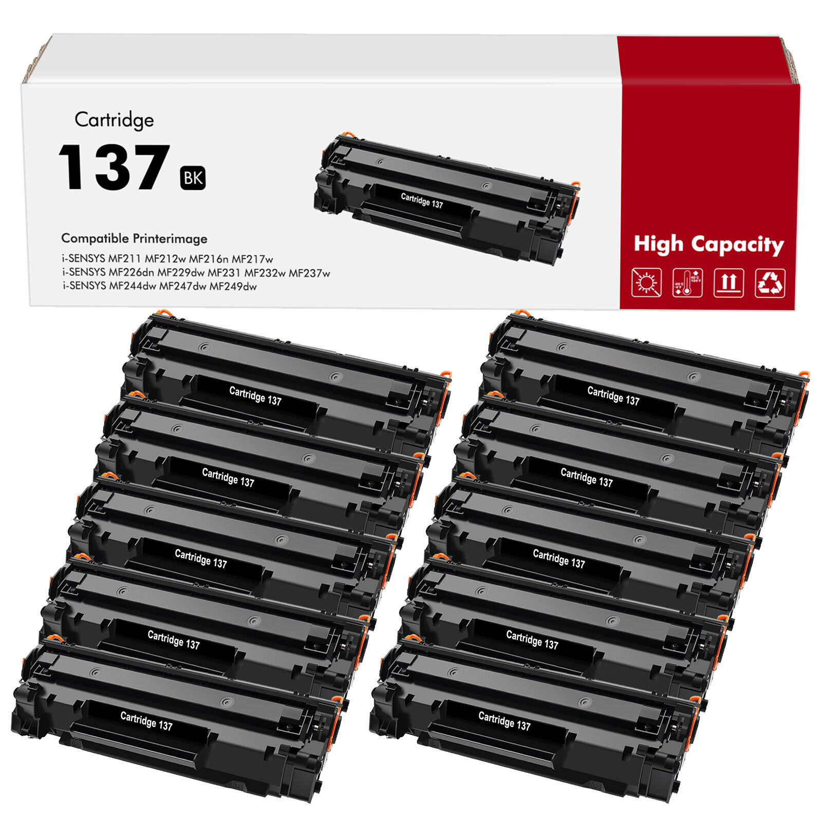 10 PK 137 Black Toner Cartridg Compatible for Canon 137 MF229dw MF247dw MF216n