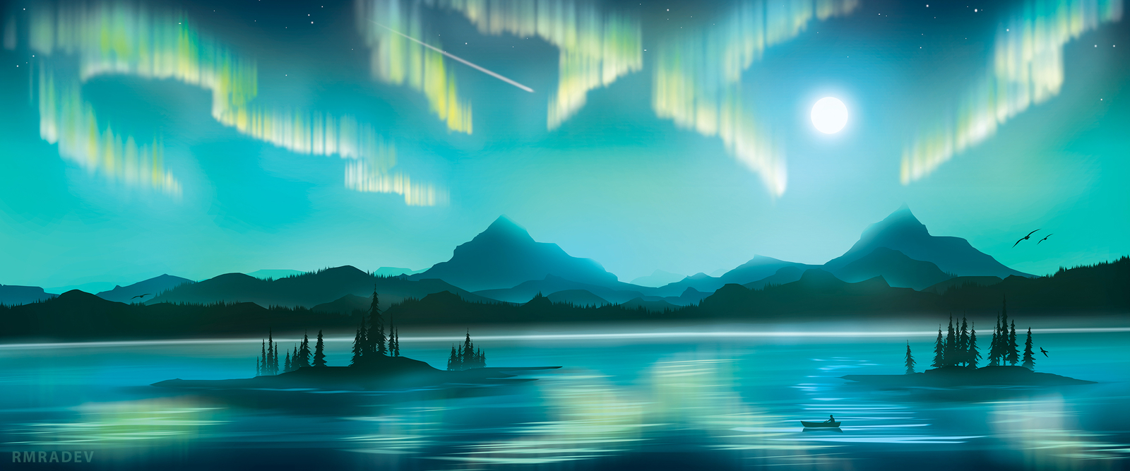 Landscape  painting lake mountains sky boat rmradev Custom Gaming Mat Desk