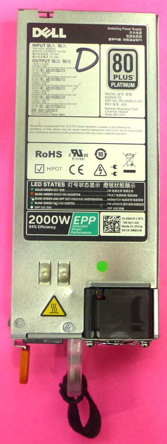 Dell PowerEdge R530 R940 Power Supply D2000E-S2 960VR