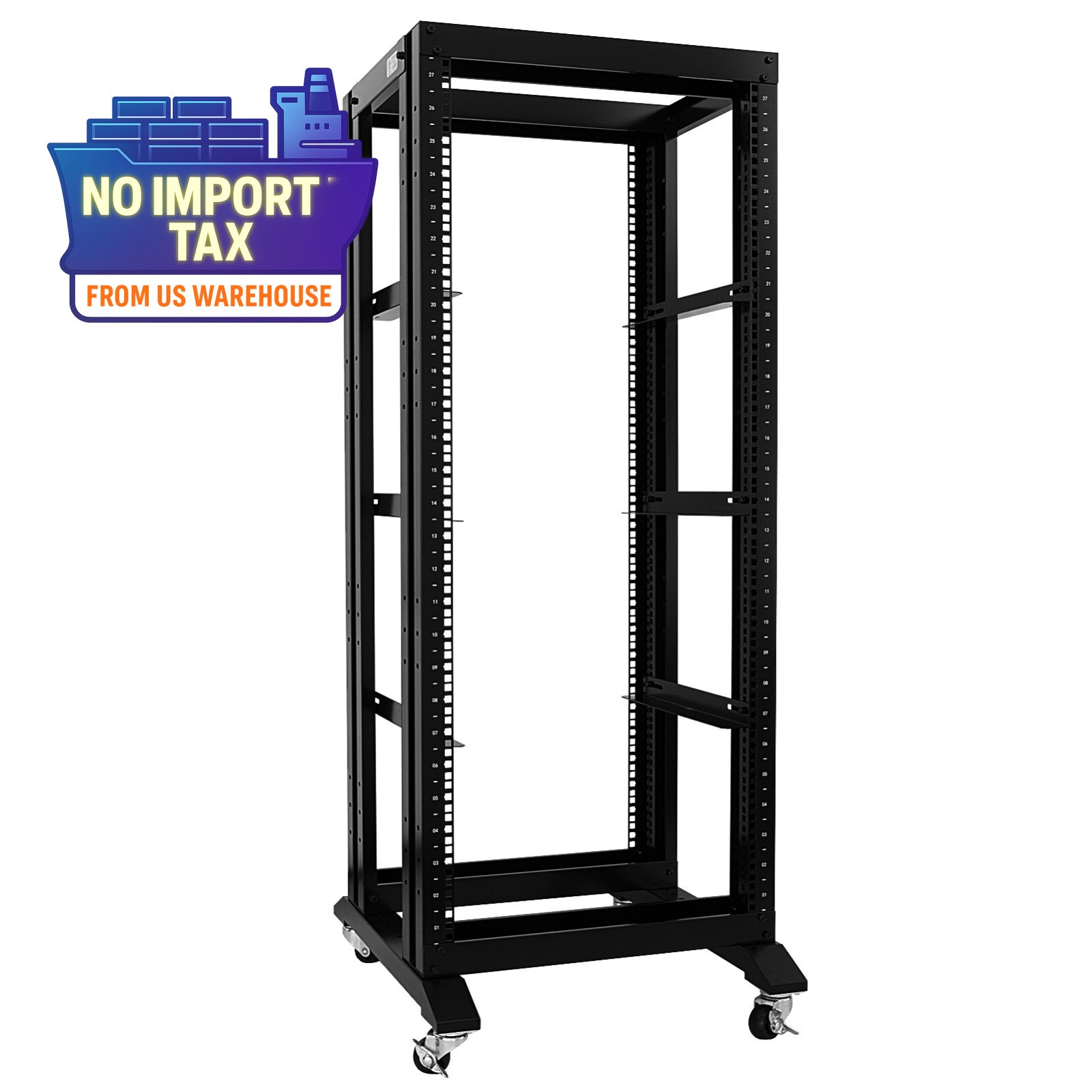 New 27U 4 Post Open Frame Network It Server Rack 17" Deep With L Rails