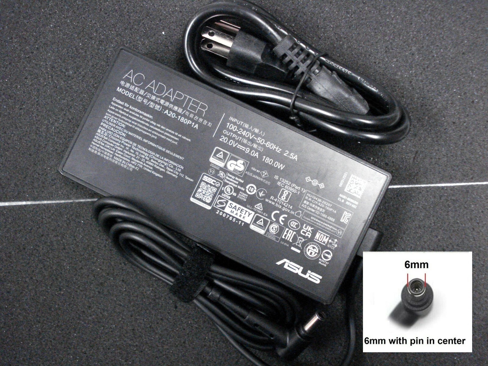 Original 180W 20V 9A Charger for ASUS TUF FX505 FX705 ROG Zephyrus Gaming Laptop
