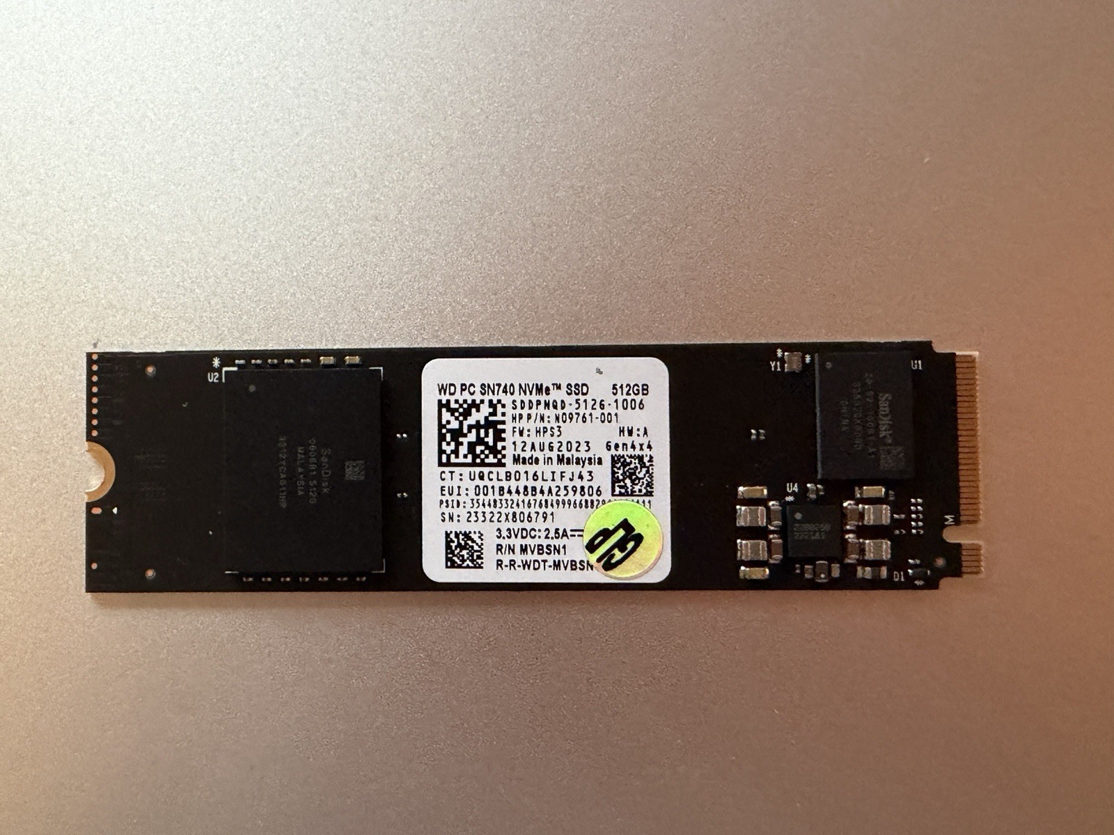Western Digital SN740 512GB M.2 2280 NVMe SSD