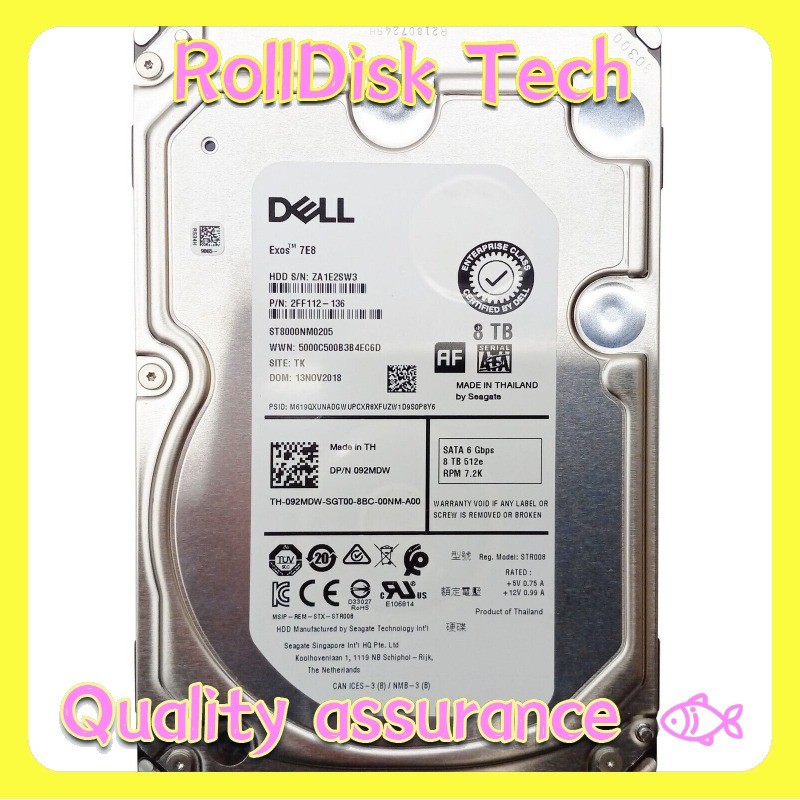 Dell Exos 7E8 ST8000NM0205 8TB 3.5" 6Gbps 7.2K SATA Hard Drive Dell P/N: 092MDW