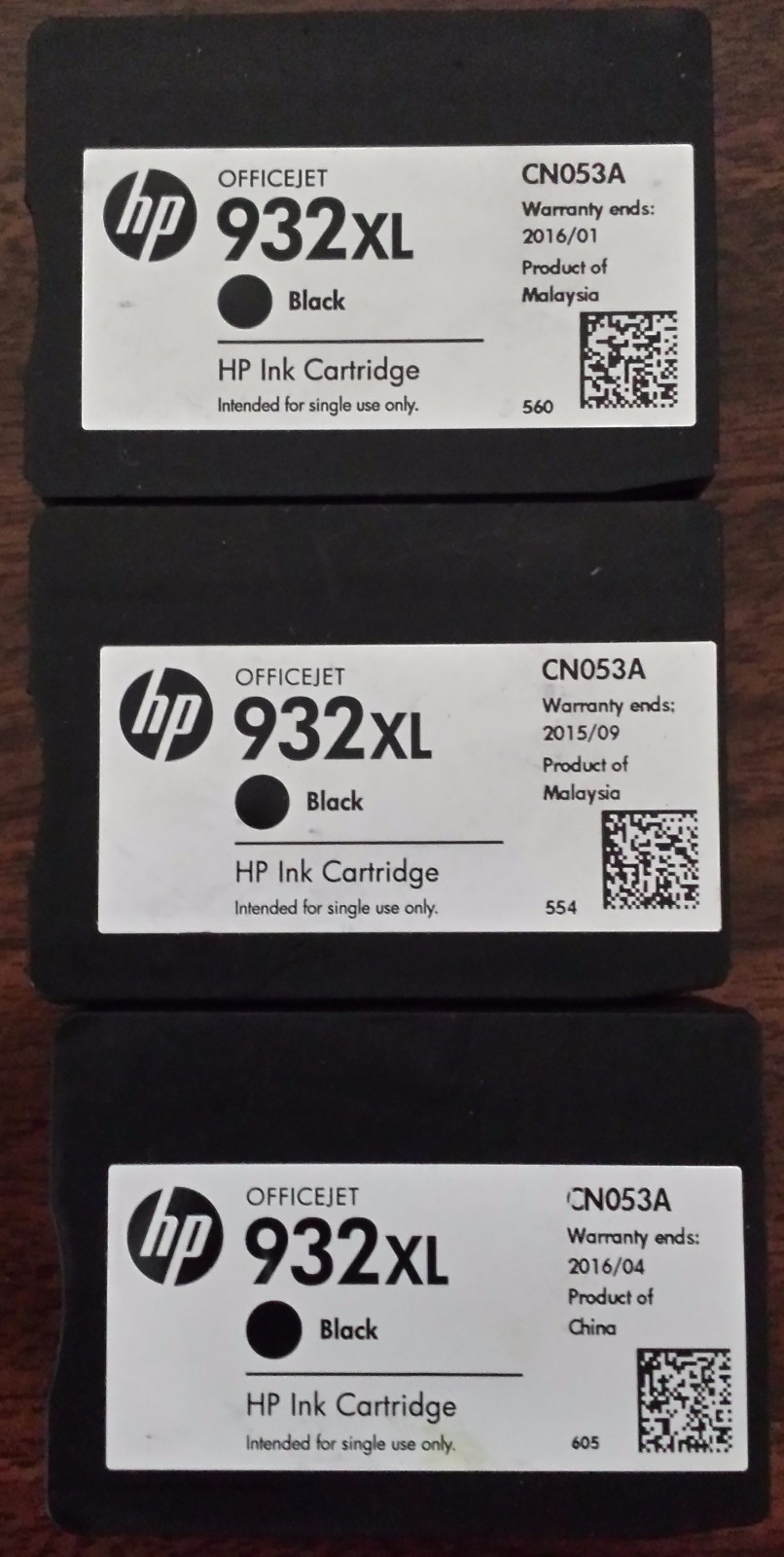 Set of 3 Mostly New Genuine HP 932XL Black Ink Cartridges AVG 90% Ink Remaining