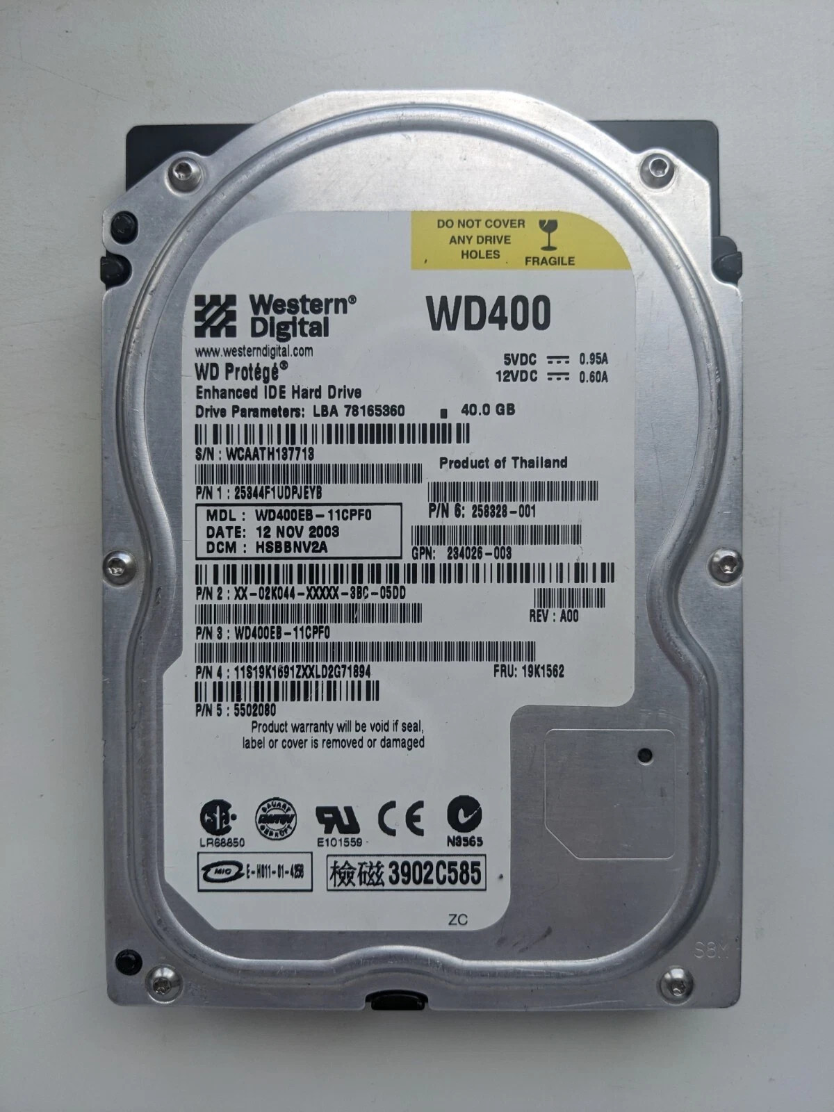 Western Digital 40GB Internal 7200RPM 3.5" (WD400BB-75DEA0) HDD