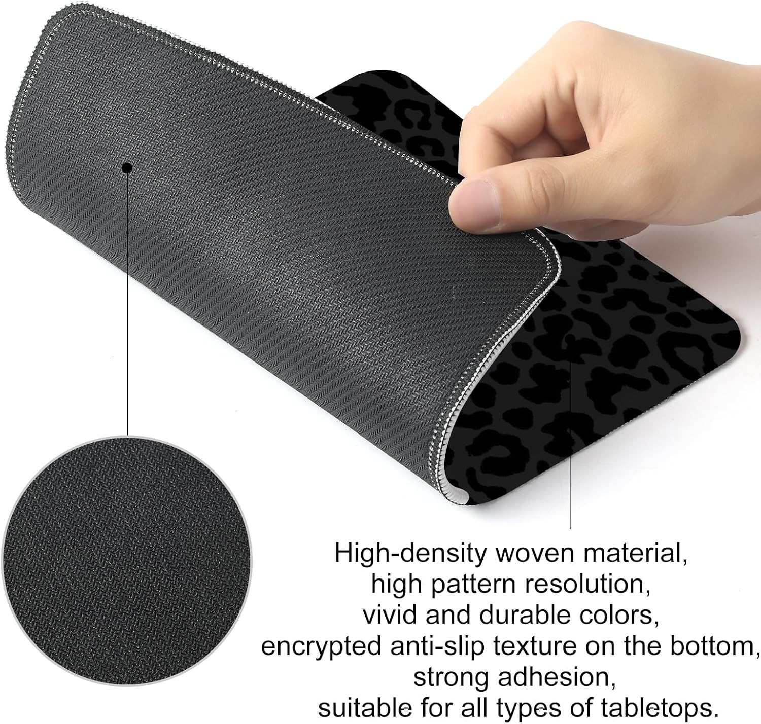 Black Leopard Print Square Mouse Pad,Non-Slip Rubber Base Mouse Pad, Home Off...