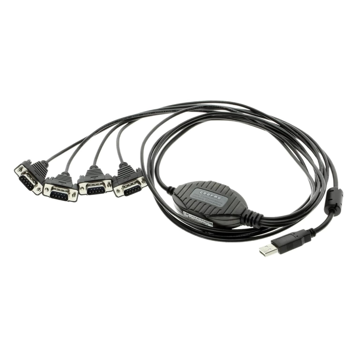 Gearmo 4 Port USB to RS232 Serial Adapter with FTDI Chipset – 4 Port, Black