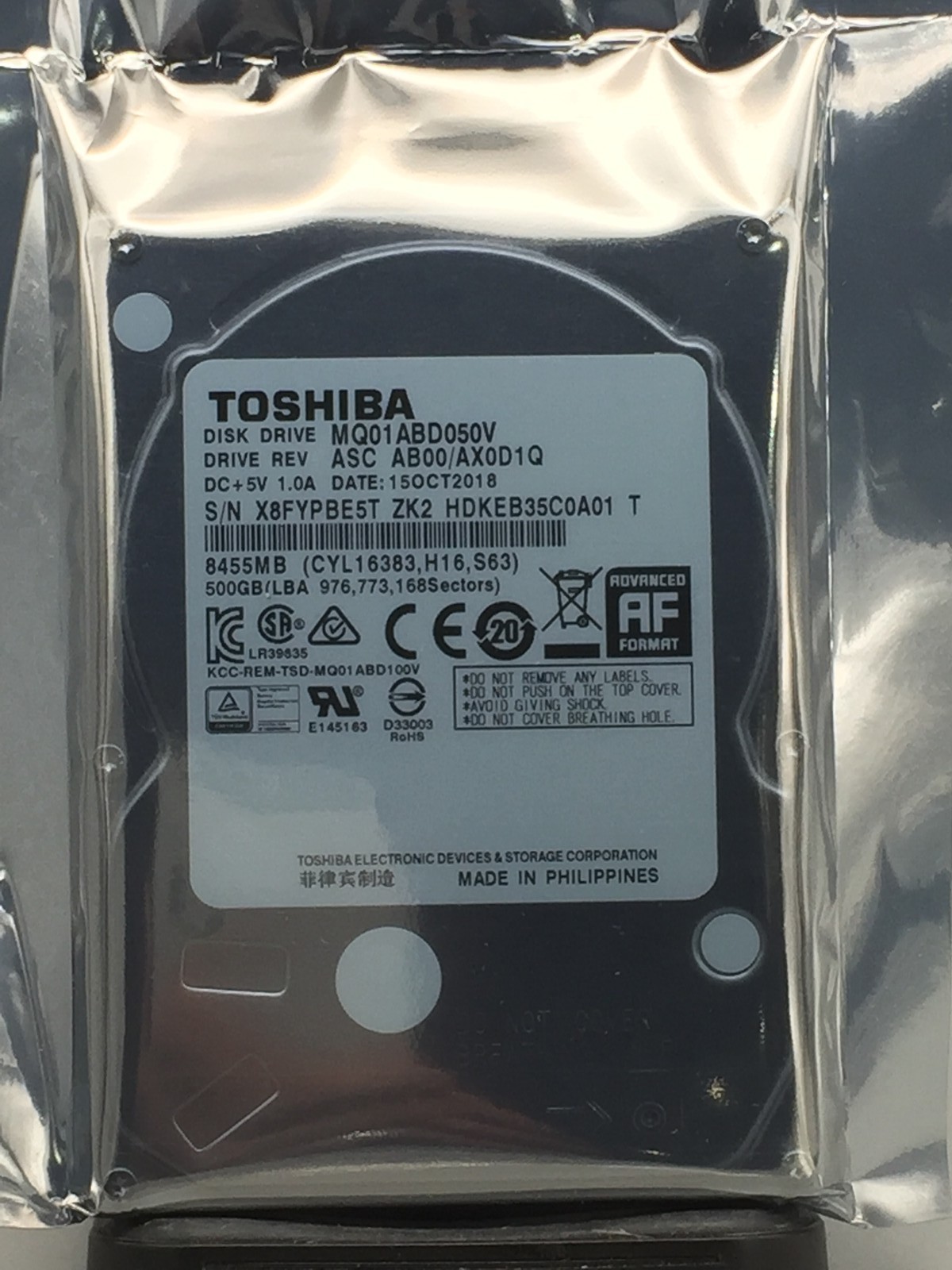 Toshiba MQ01ABD050V 500GB 5400 RPM 8MB  SATA 3.0Gb/s 2.5" HDD used