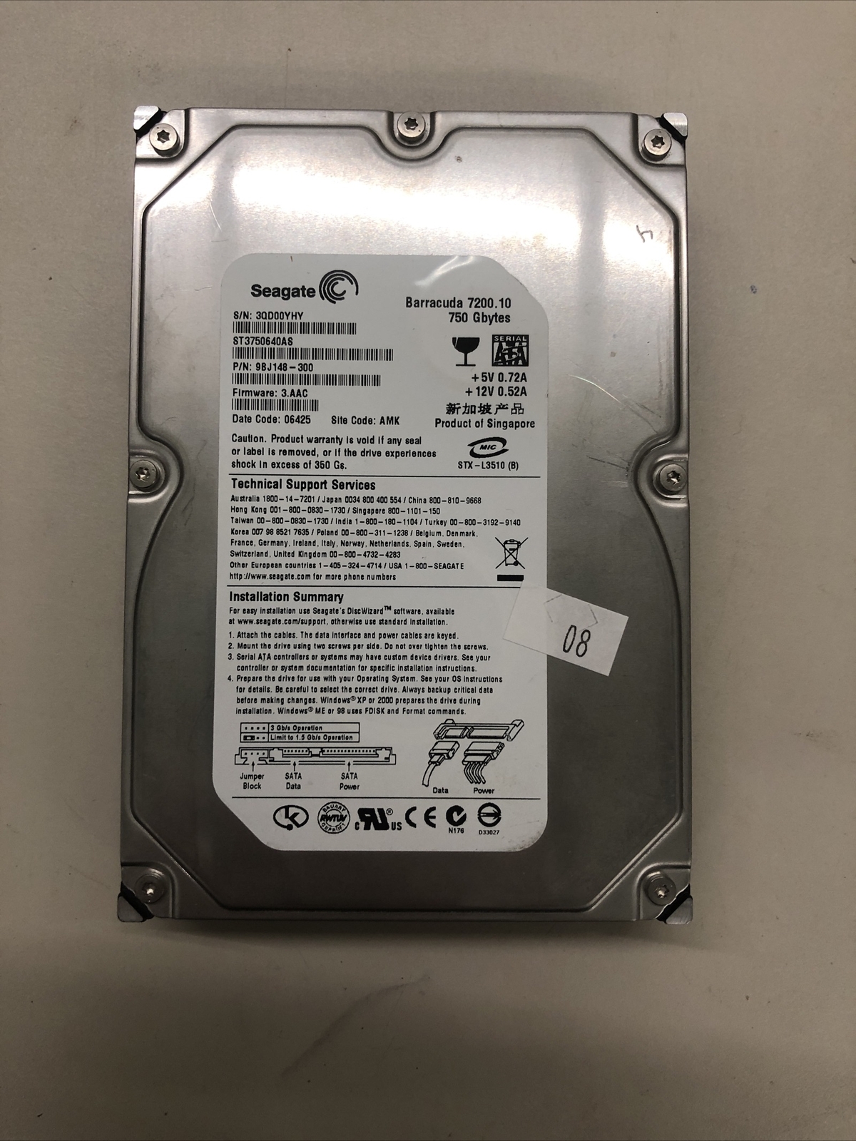 SEAGATE BARRACUDA ES 750GB SATA ST3750640NS WORKING - PREOWNED