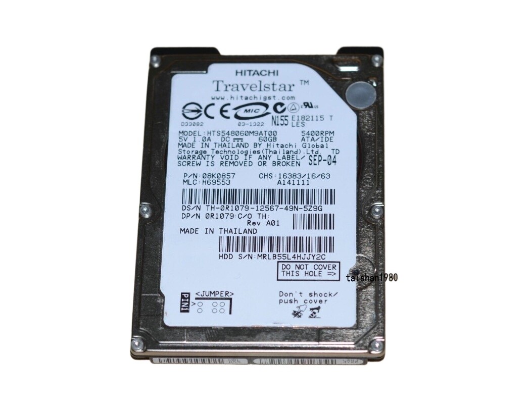 Hitachi Travelstar 5K80 HTS548060M9AT00 60GB Internal 5400RPM 2.5" 08K0638 HDD