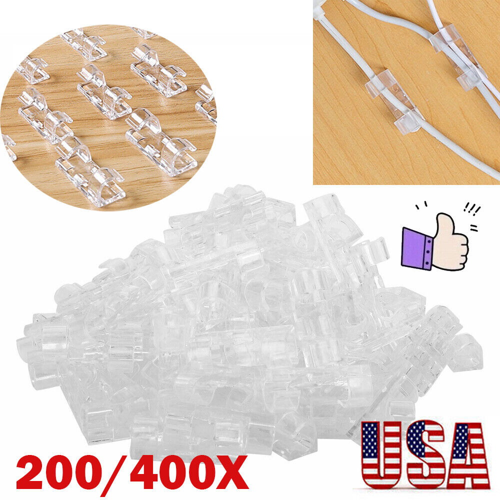 200/400x Cable Clips Self-Adhesive Tie Cord Management Wire Organizer Clamp