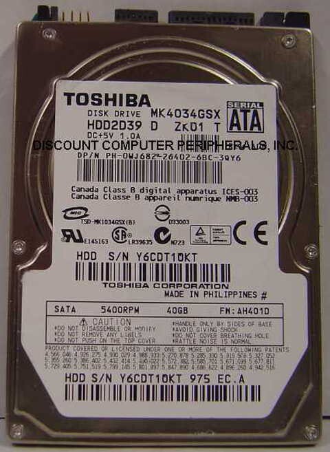 Toshiba 40GB SATA 2.5" MK4034GSX HDD2D39 9.5MM Hard Drive Tested Good