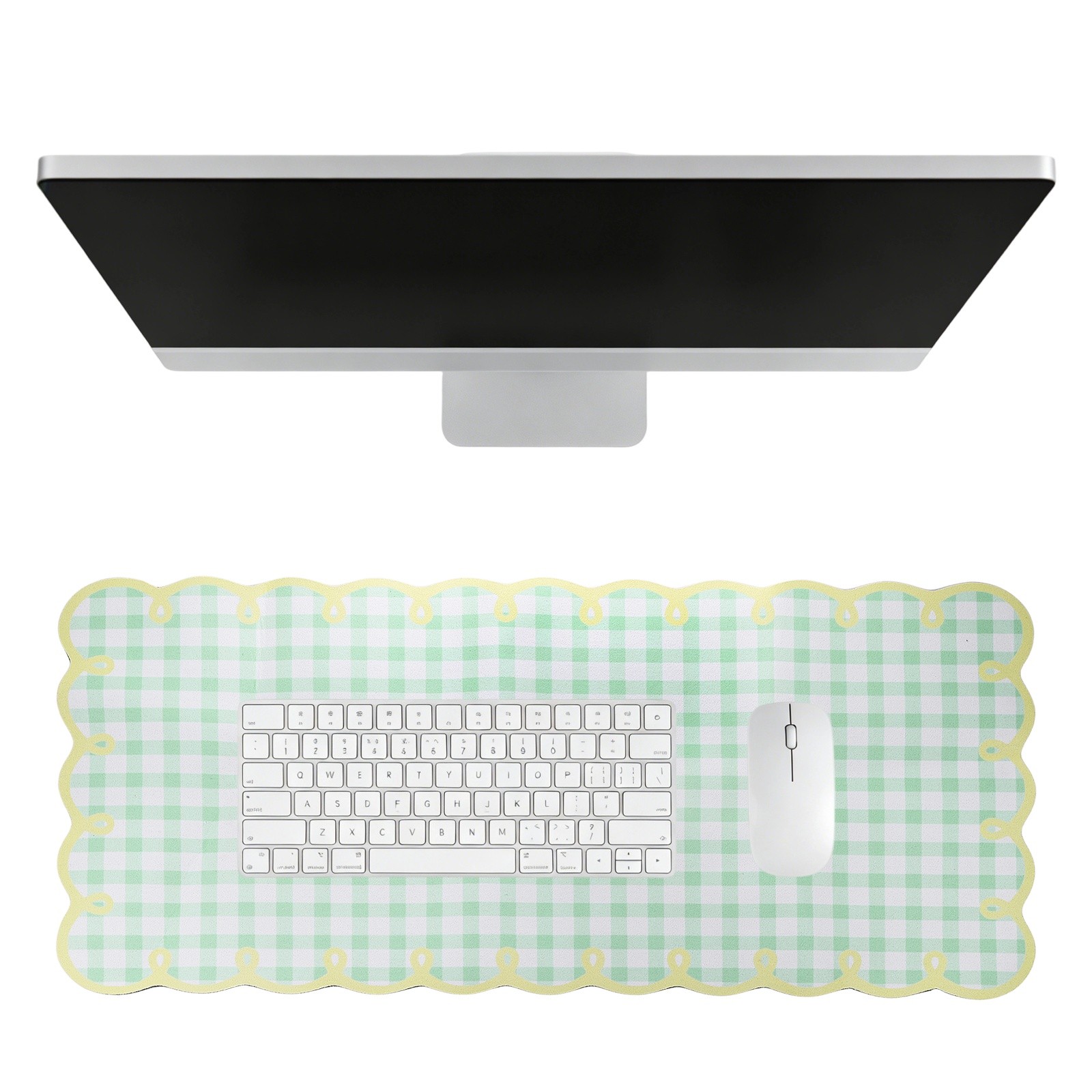 Scalloped Desk Mat, 35.4 x 15.7" Checkered Large Mouse Pad, Orange
