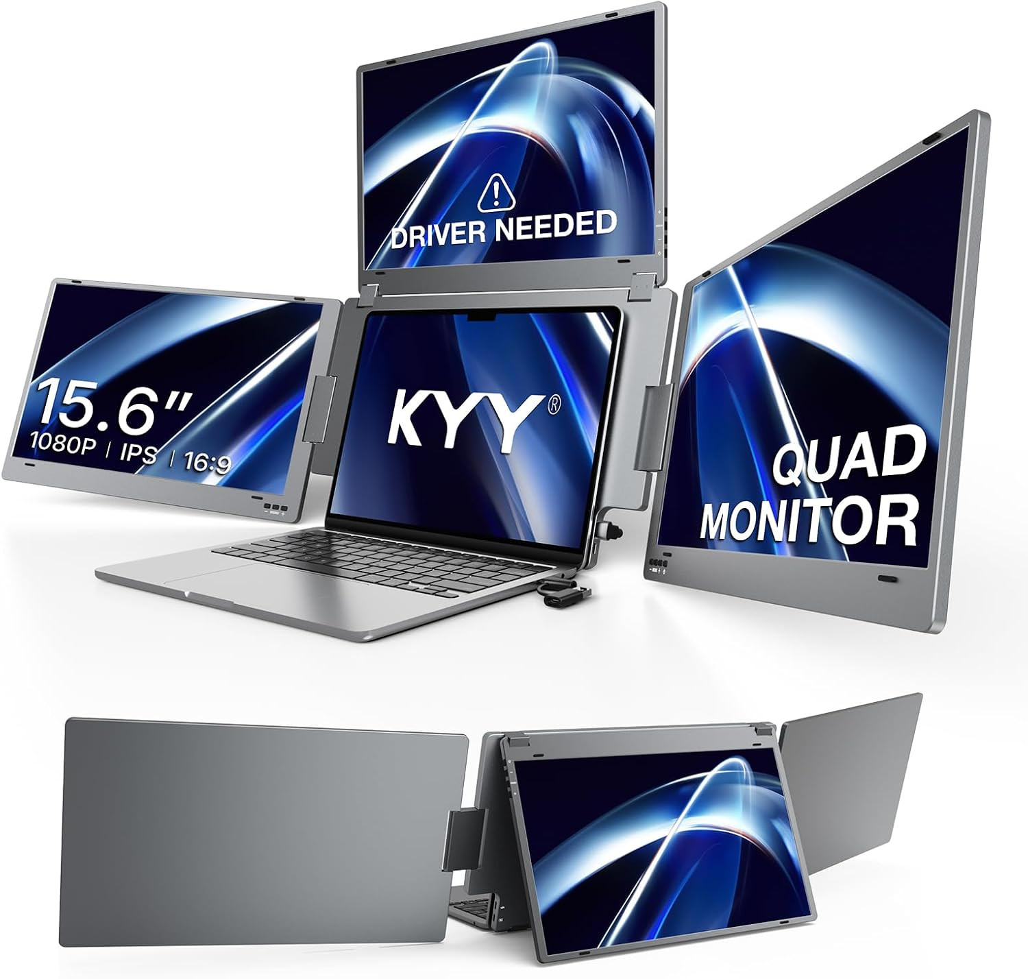 KYY Laptop Screen Extender, 15.6'' Quad Portable Monitor 1 Cable Connect