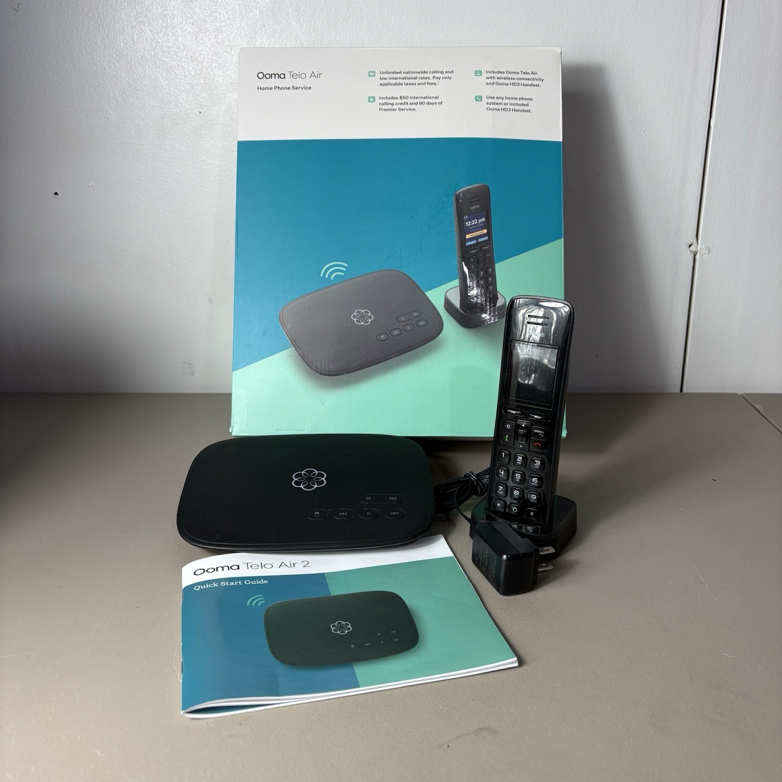 Ooma Telo Air 2 With Ooma HD3 Handset Phone Black Wireless