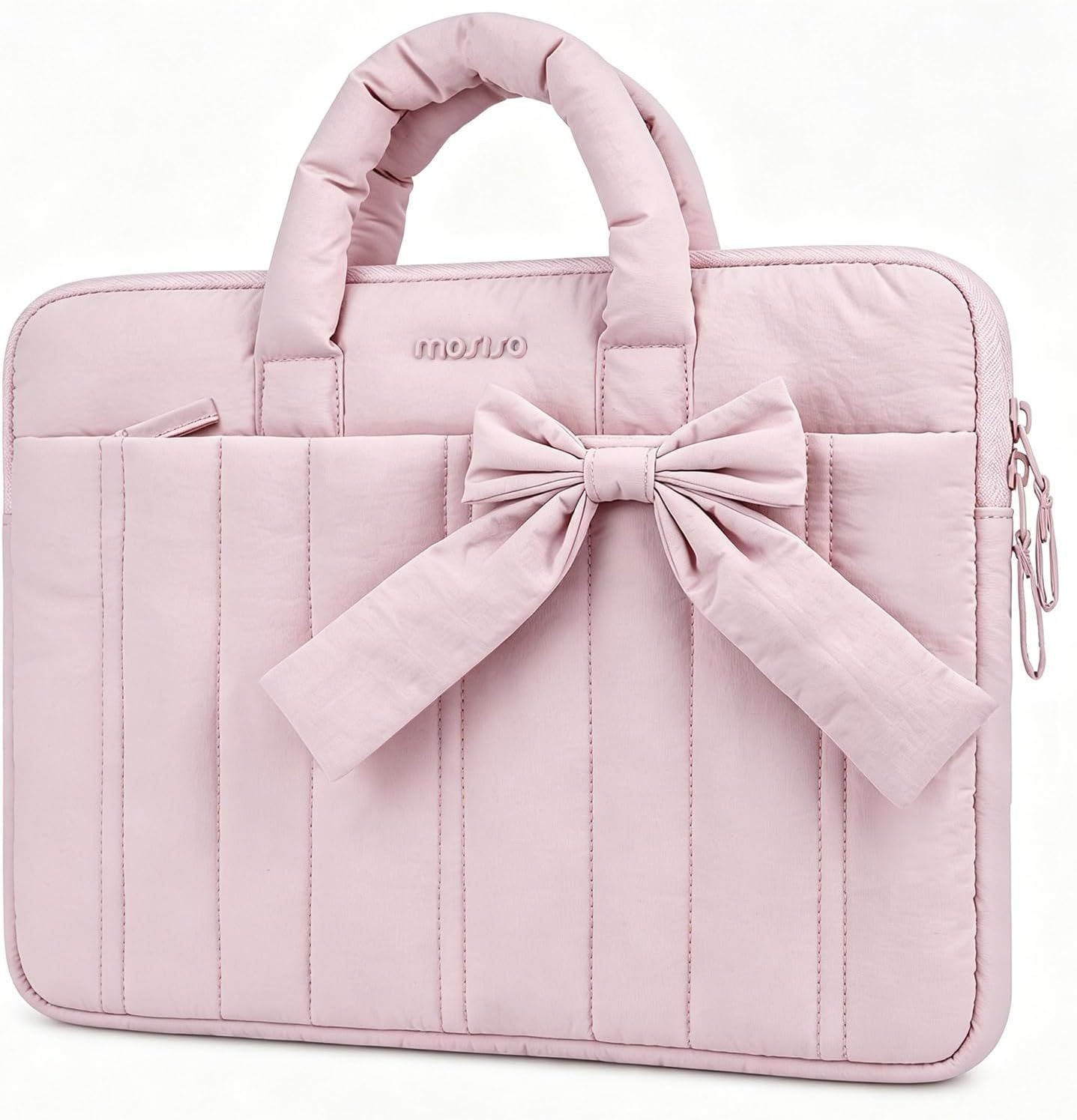 Quilted Pink Laptop Sleeve 13-13.3 inch, Puffy Carrying Bag with Handle