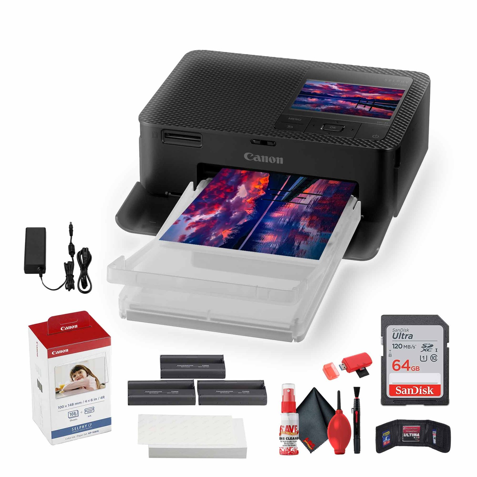 Canon SELPHY CP1500 Photo Printer + Canon KP-108IN Color Ink and Paper Set +
