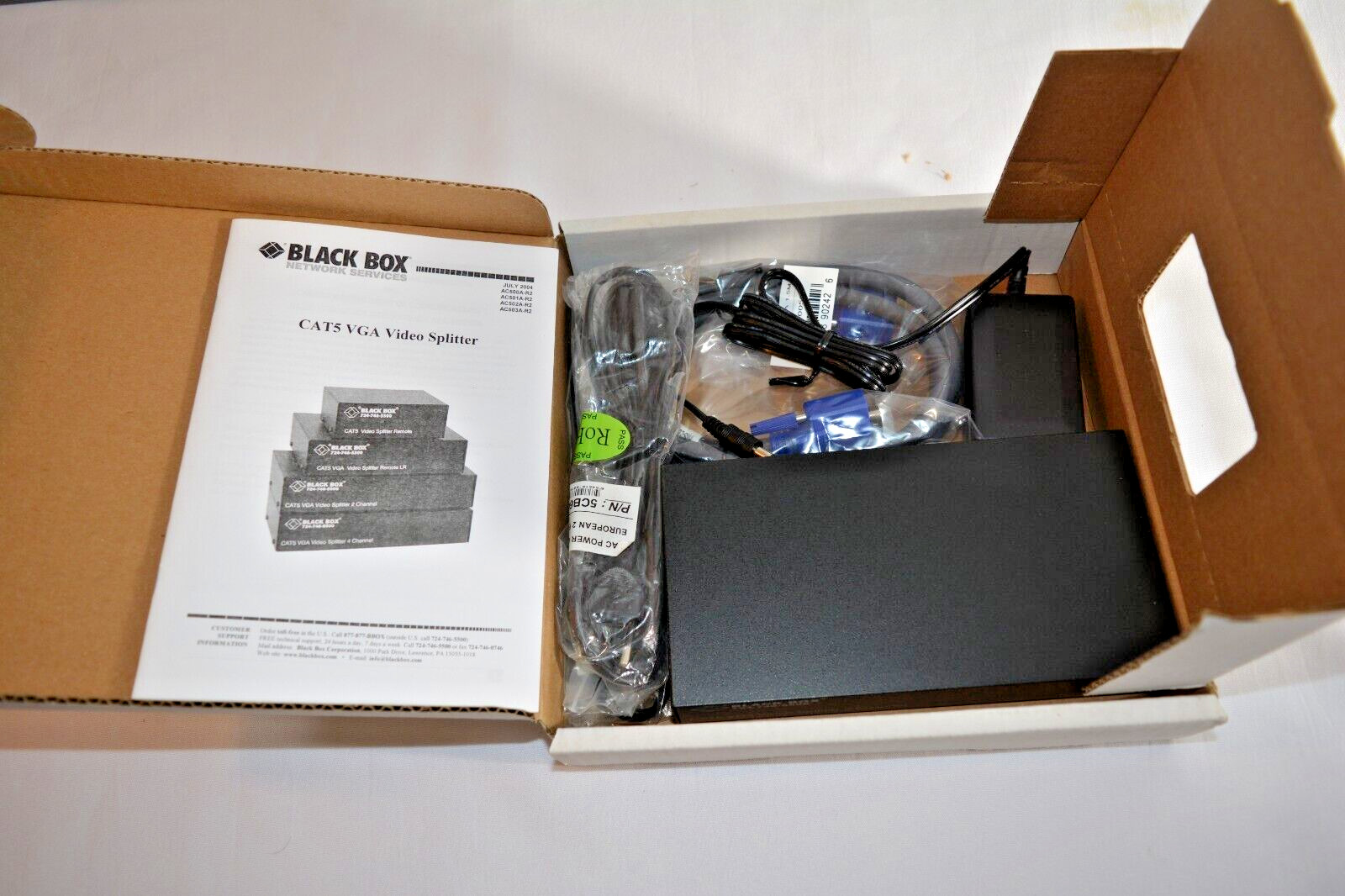 NEW Black Box AC500A-R2 Cat5 VGA 2-Channel Video Splitter