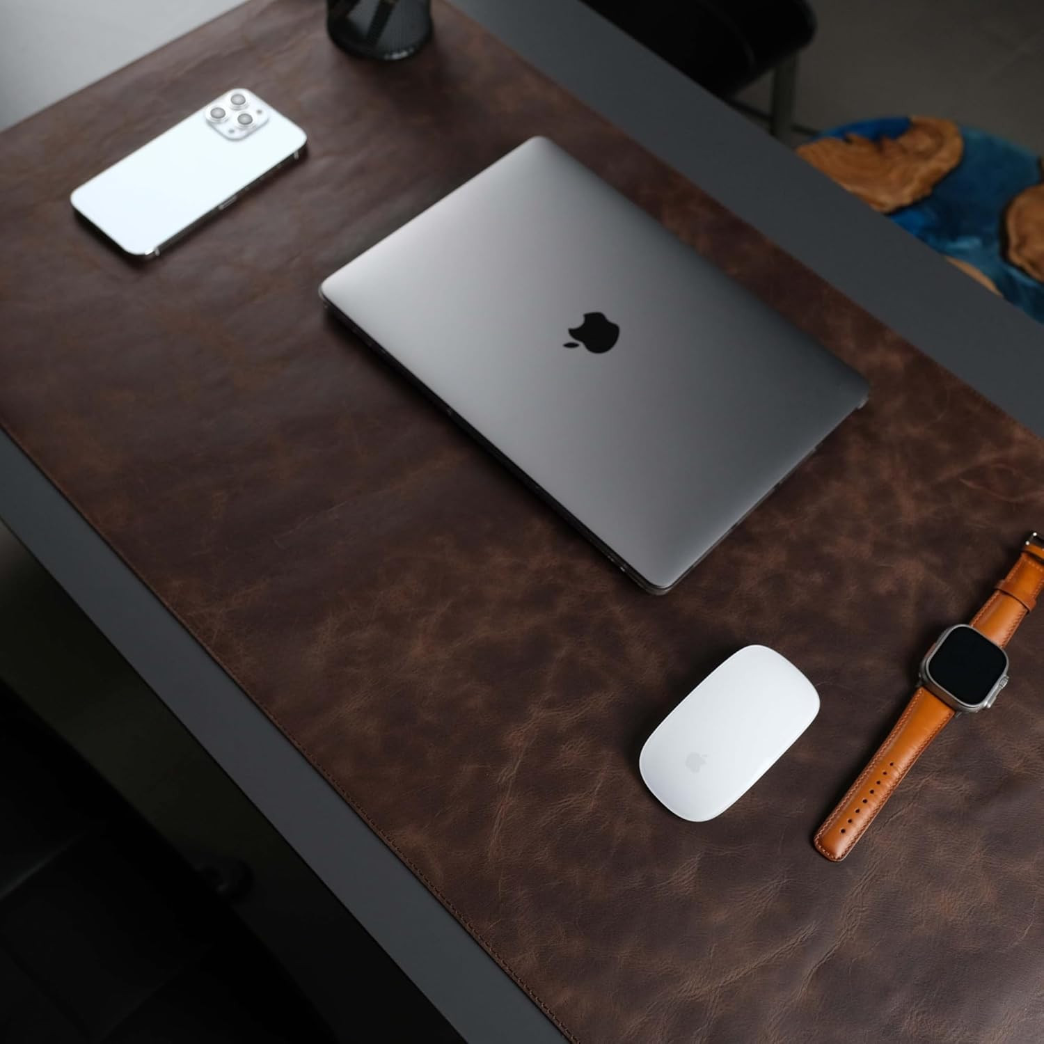 Jersey Genuine Calfskin Leather Desk Pad, Office Desk Mat with Non-Slip Bottom,