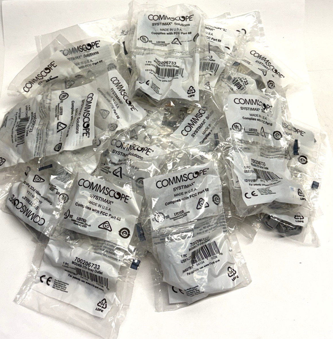 Lot of 25 Factory Sealed Commscope/700206733 MGS400 Gray Outlet Modular Jack