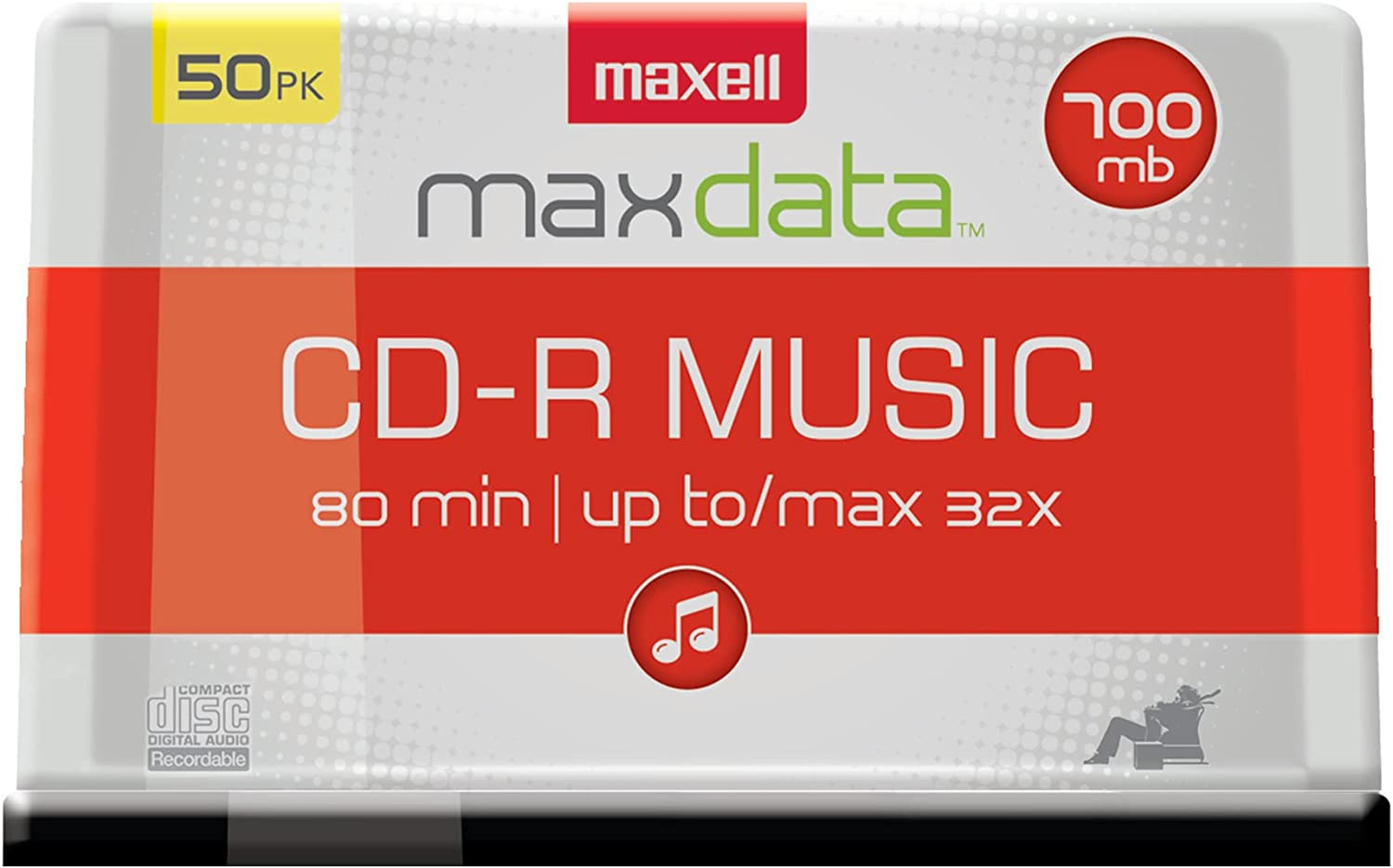 CD-R Blank Media Spindle Maxell Audio Music 32 x 80 Minute 700MB Player 50 Pack 