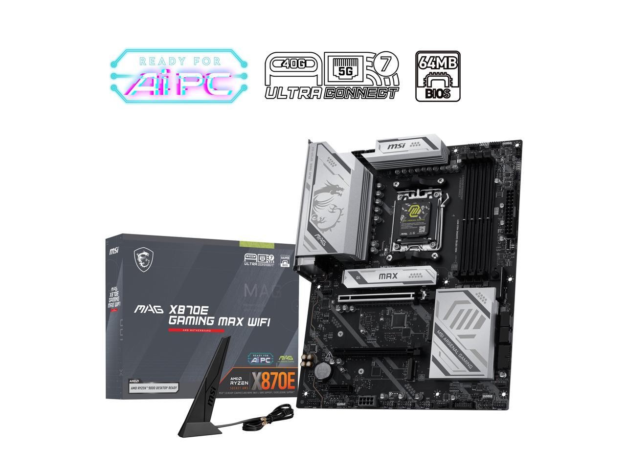 MSI MAG X870E GAMING MAX WIFI, DDR5, PCIe 5.0 x16, Wi-Fi 7, USB 3.2 Gen 2, ATX