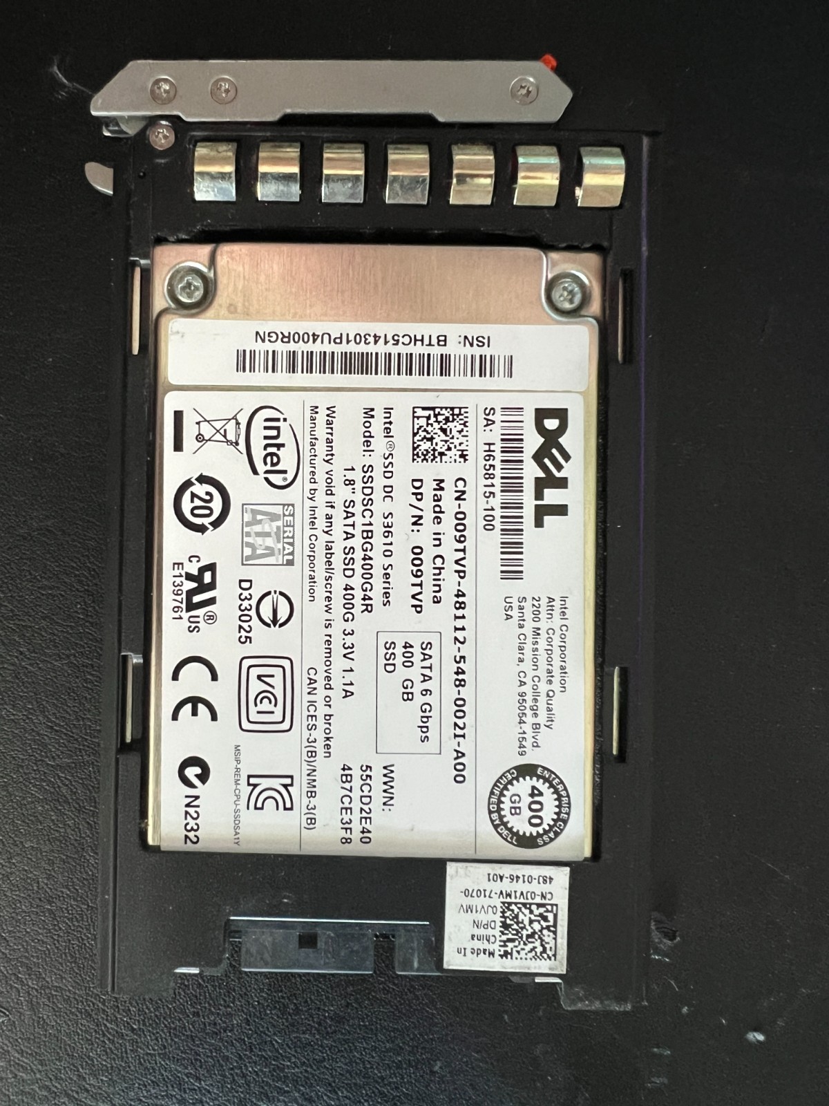 Dell 009TVP 400GB 6Gbps SATA MLC 1.8” SSD INTEL S3610 SSDSC1BG400G4R