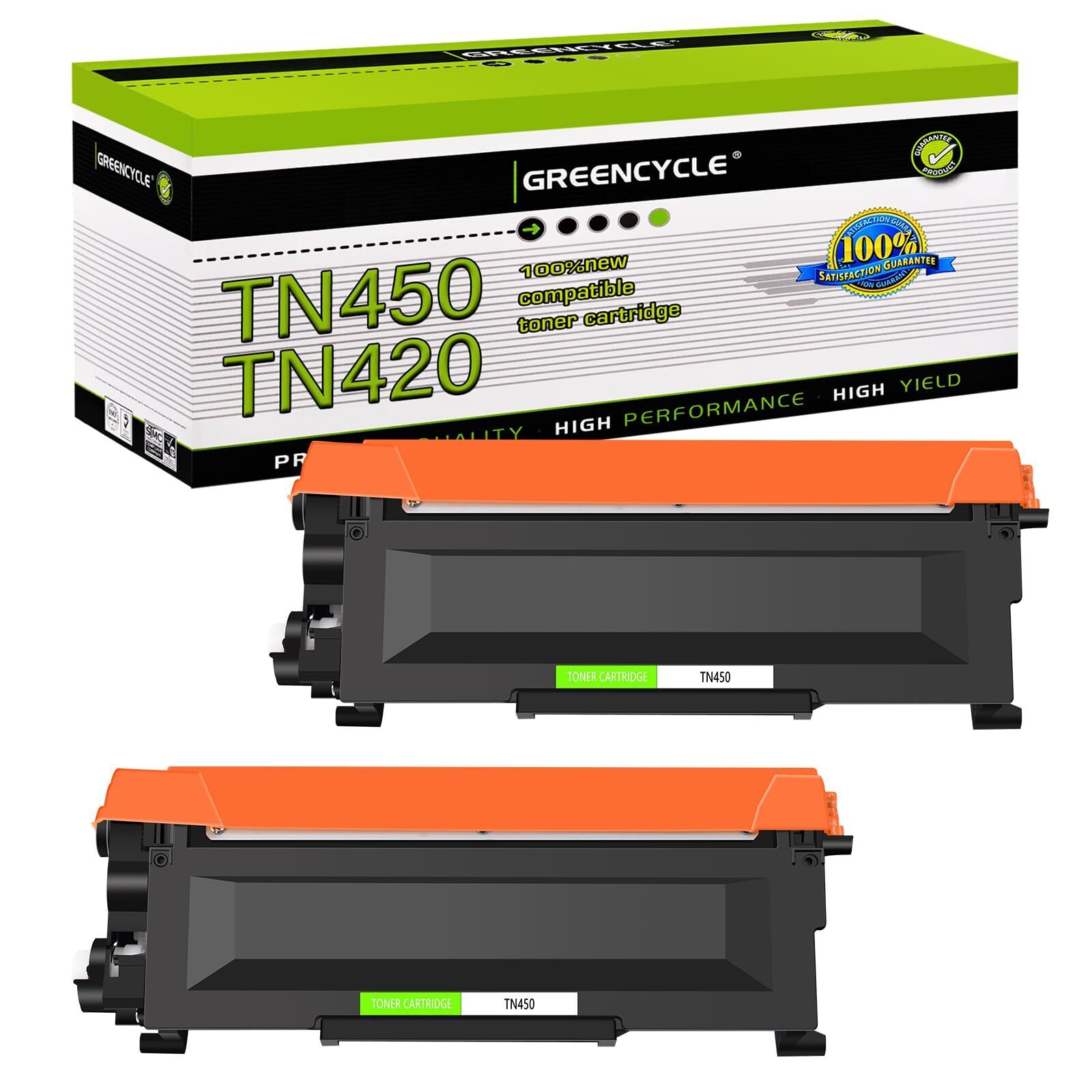 greencycle 2 Pack TN450 TN420 Black Toner Cartridge Compatible for Brother TN...