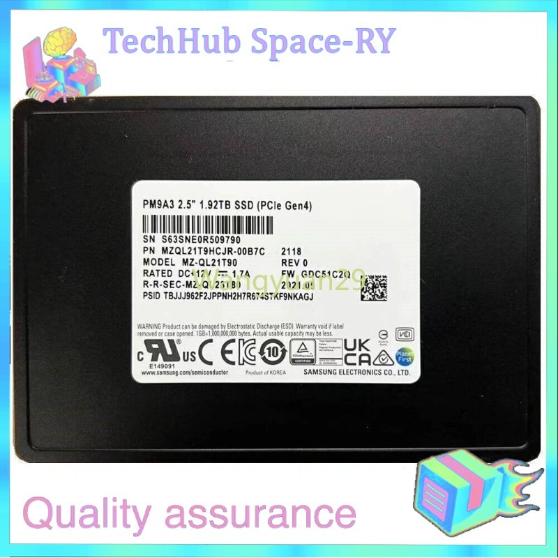 Samsung PM9A3 1.92TB U.2 SSD PCIE 4.0 NVME MZ-QL21T90 MZQL21T9HCJR-00B7C