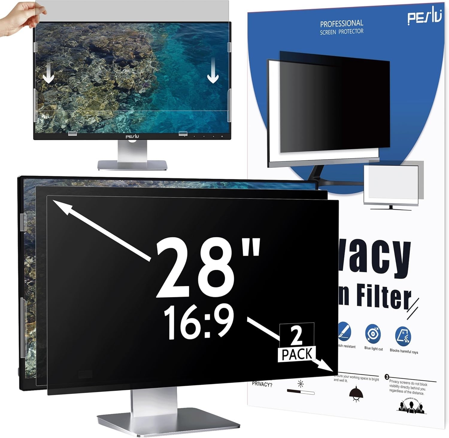 [2 Pack] 28 Inch Privacy Screen for Computer Monitor 16:9 Aspect Ratio, Eye Prot
