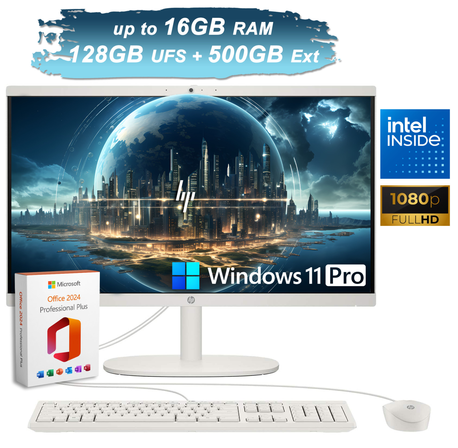 2026 HP All-in-One Desktop 21.5 Intel CPU Upto 16GB RAM 628GB Storage Office Pro