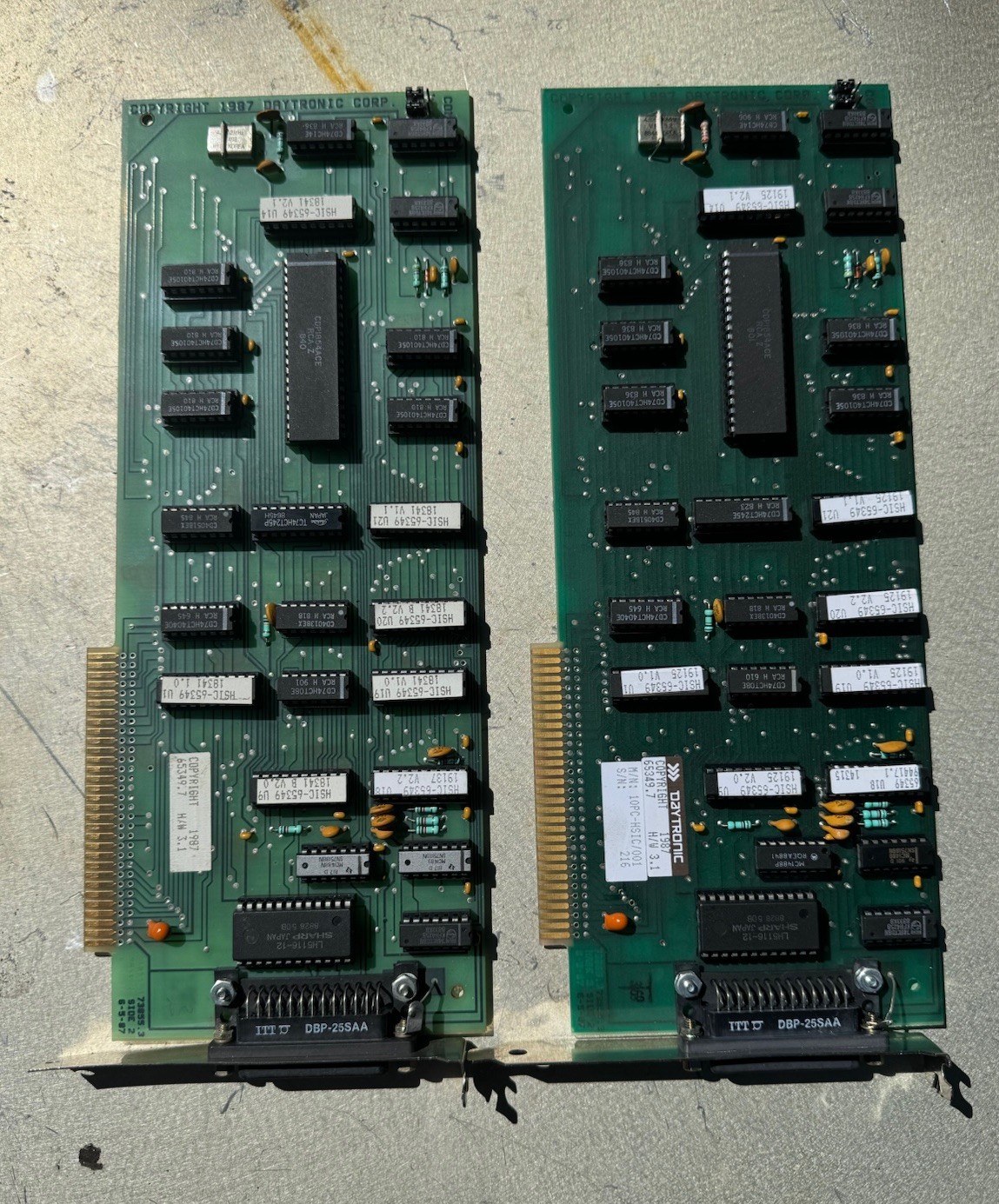 Lot 2 Vintage Daytronic 65349.7 IBM PC Interface Cards ISA Gold Scrap 1987