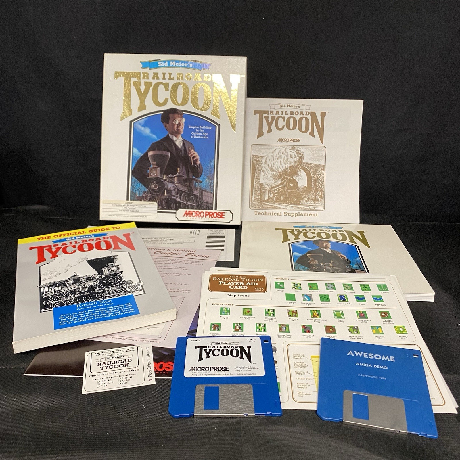 MicroProse Sid Meier's Railroad Tycoon cib Amiga 3.5" Floppy Disks with Manuals