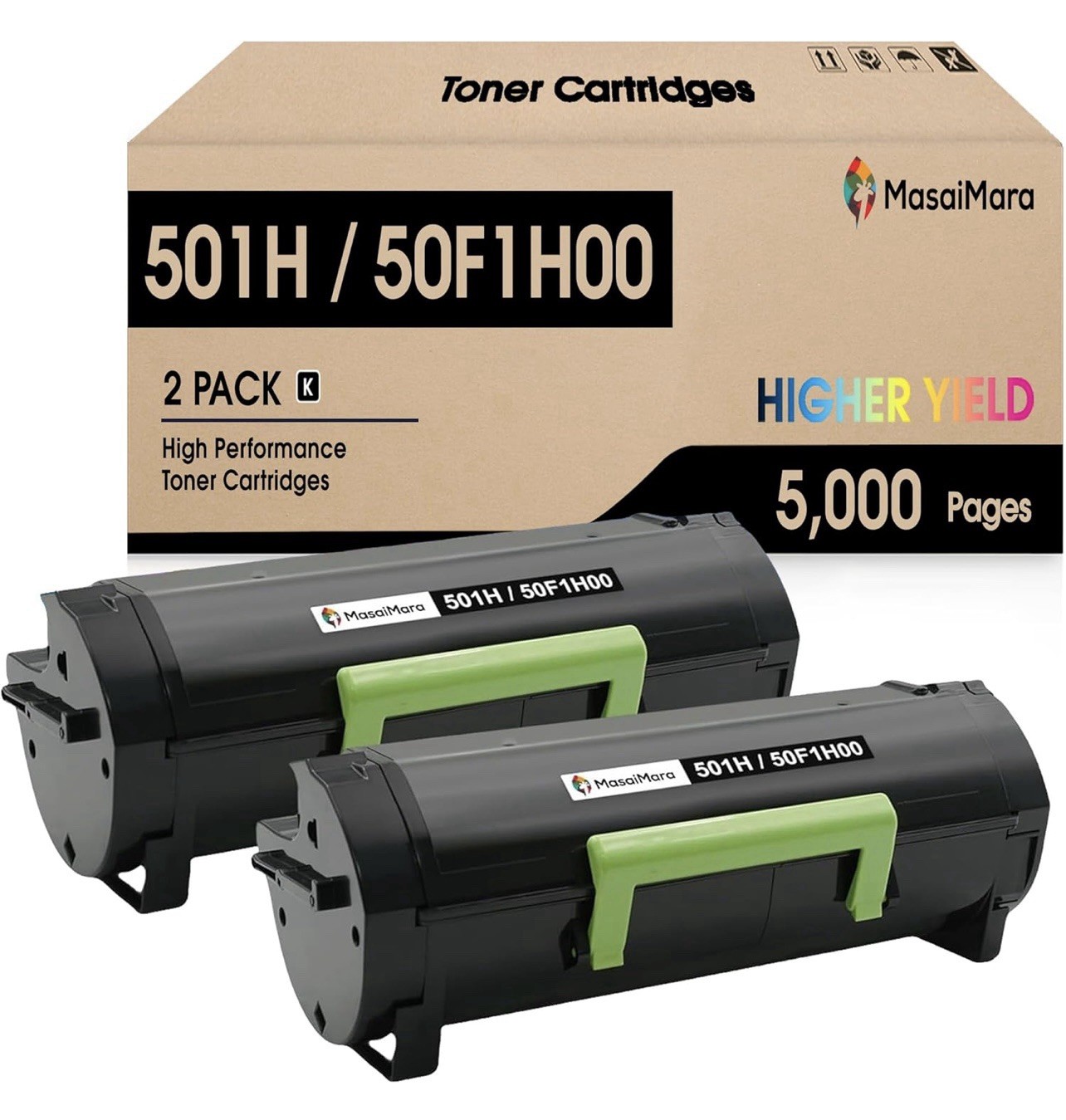50F1H00 2 Pack Black Toner Cartridge for Lexmark MS310 MS410 MS510 MS610