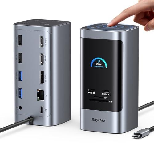 RayCue 15 in 1 Laptop Docking Station 3 Monitors, Triple 8K Display with 3 HDMI,