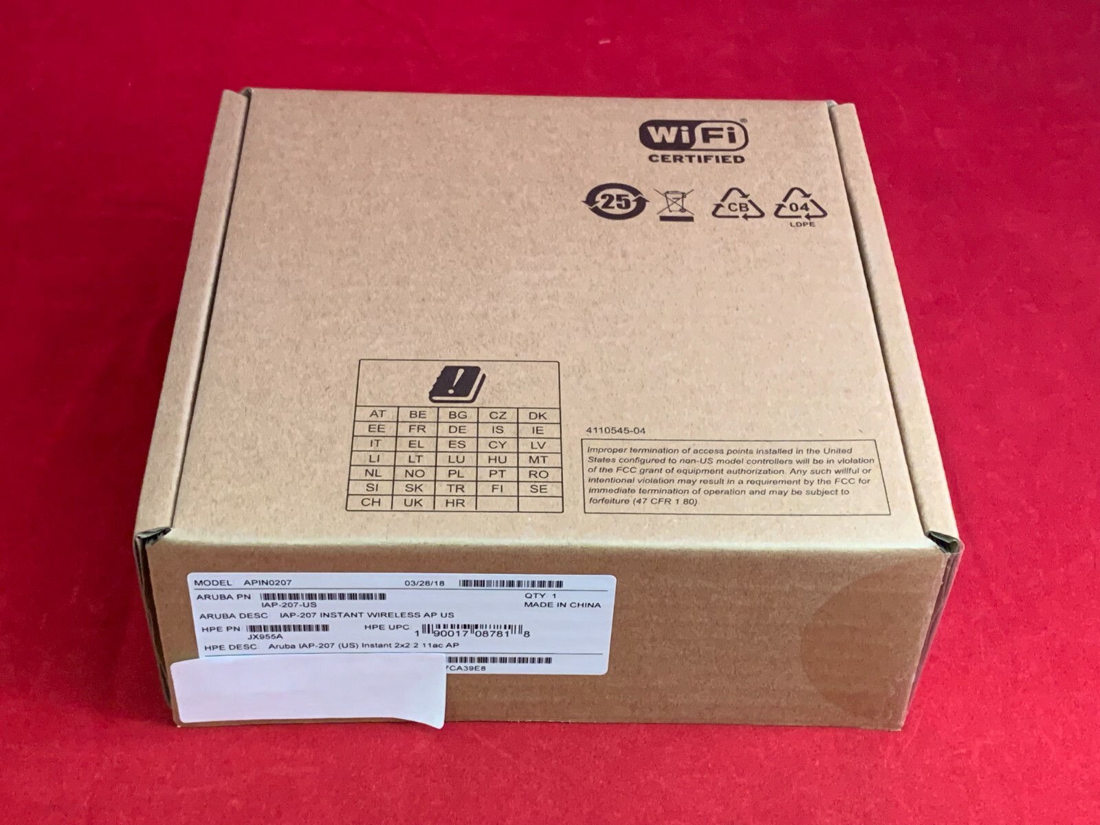 JX955A HPE Aruba Instant IAP-207(US) 802.11b/ac 2x2:2 Dual Rad AP HPE NEW OPEN