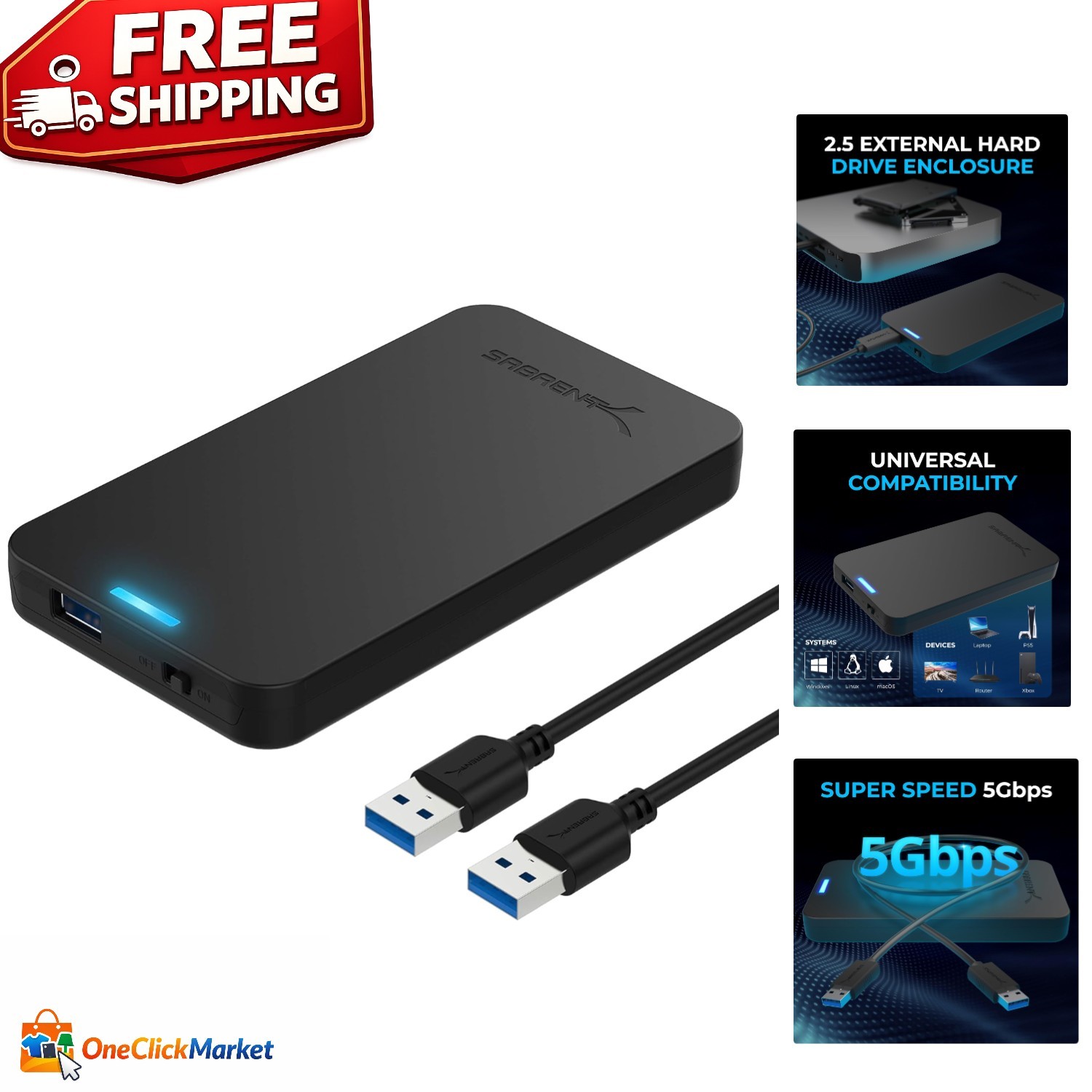 Sleek 2.5 Inch SATA to USB 3.0 Enclosure - Fast Transfers & Easy Install