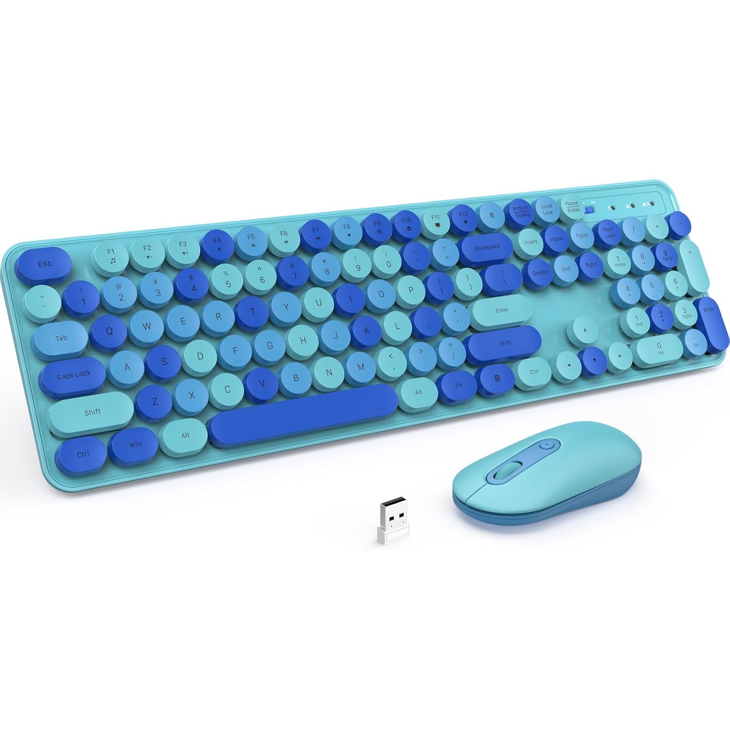 Wireless Keyboard Mouse Combo Ergonomic Full Size Typewriter Retro Round Keycaps