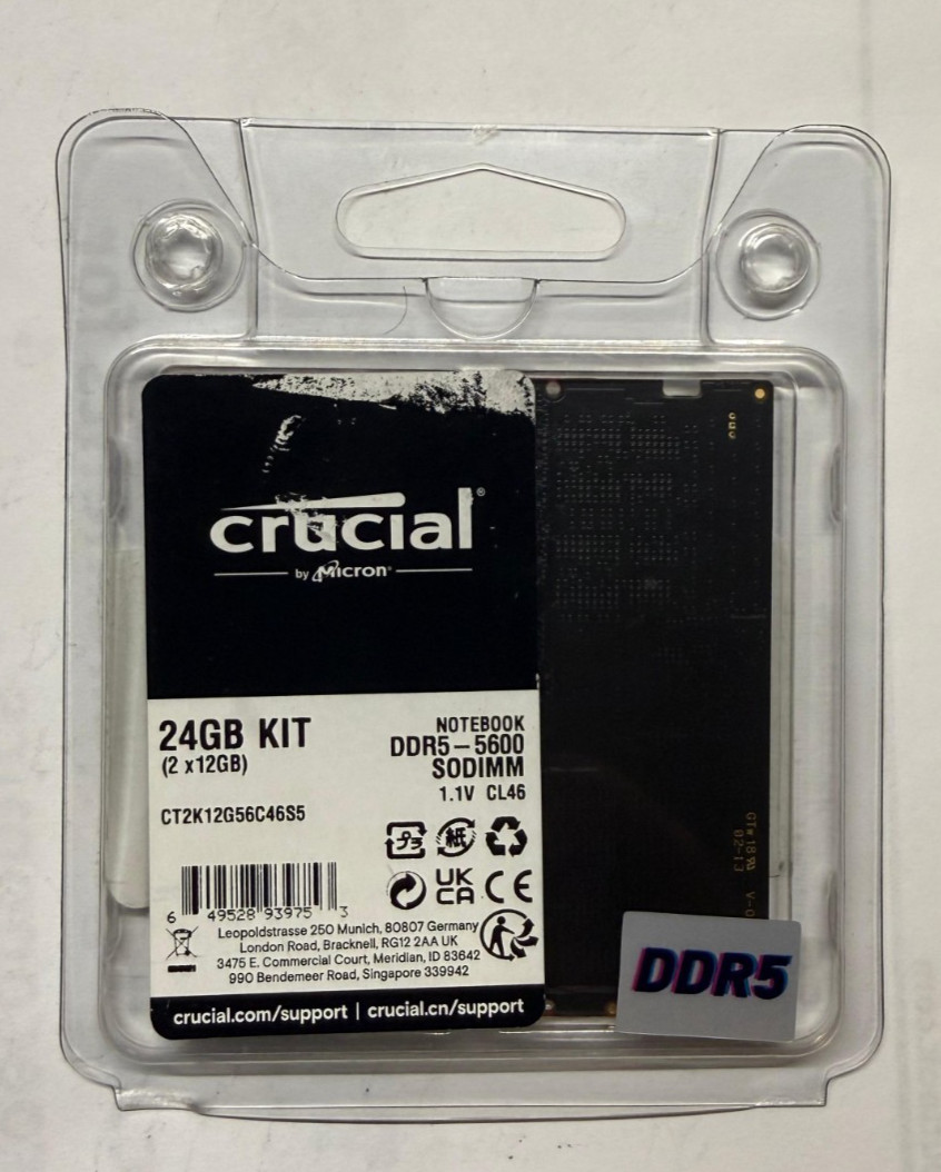 New Crucial 24GB DDR5-5600 SO-DIMM Laptop Memory Modules (2x12GB) RAM PC5-44800