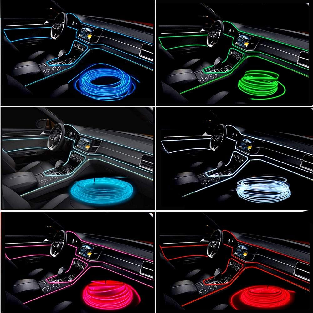 16.4ft EL Wire Lemon Green Car Interior Light, USB-Powered 6mm Flexible Benda...