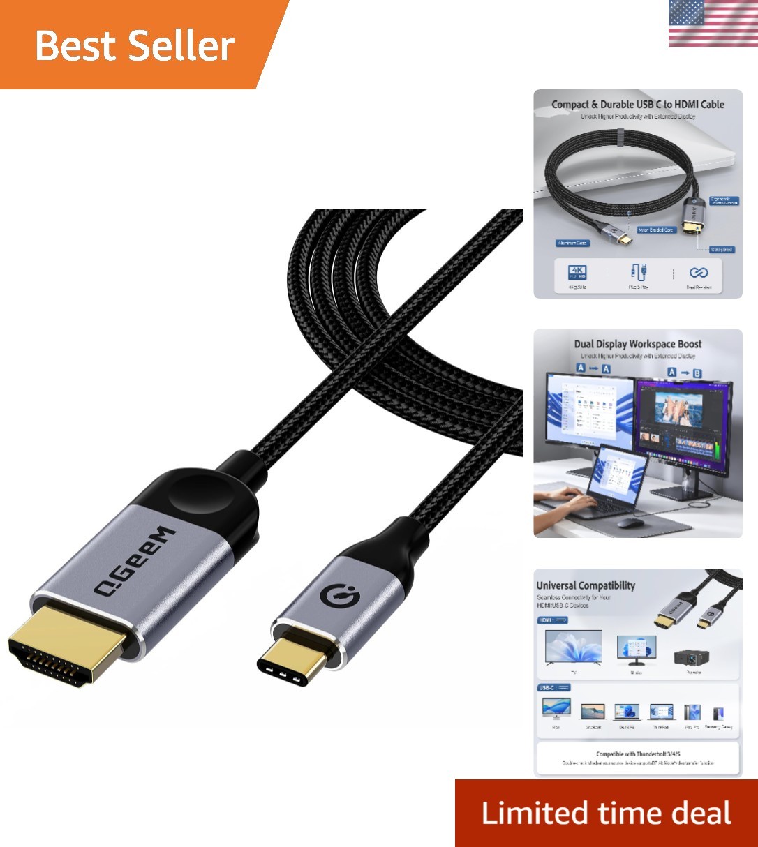 6Ft USB C to HDMI Cable - 4K Video Output, Perfect for Home & Office