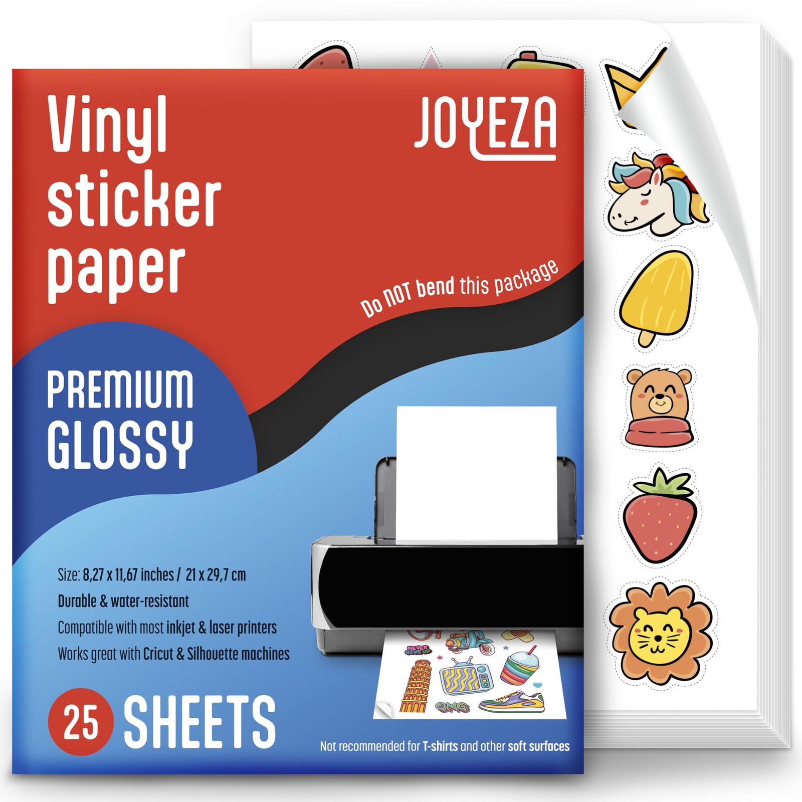 JOYEZA Premium Printable Vinyl Sticker Paper for Inkjet Printer - 25 Sheets G